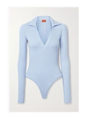 Alix NYC Periwinkle Blue Ribbed V-Neck Long Sleeve Bodysuit